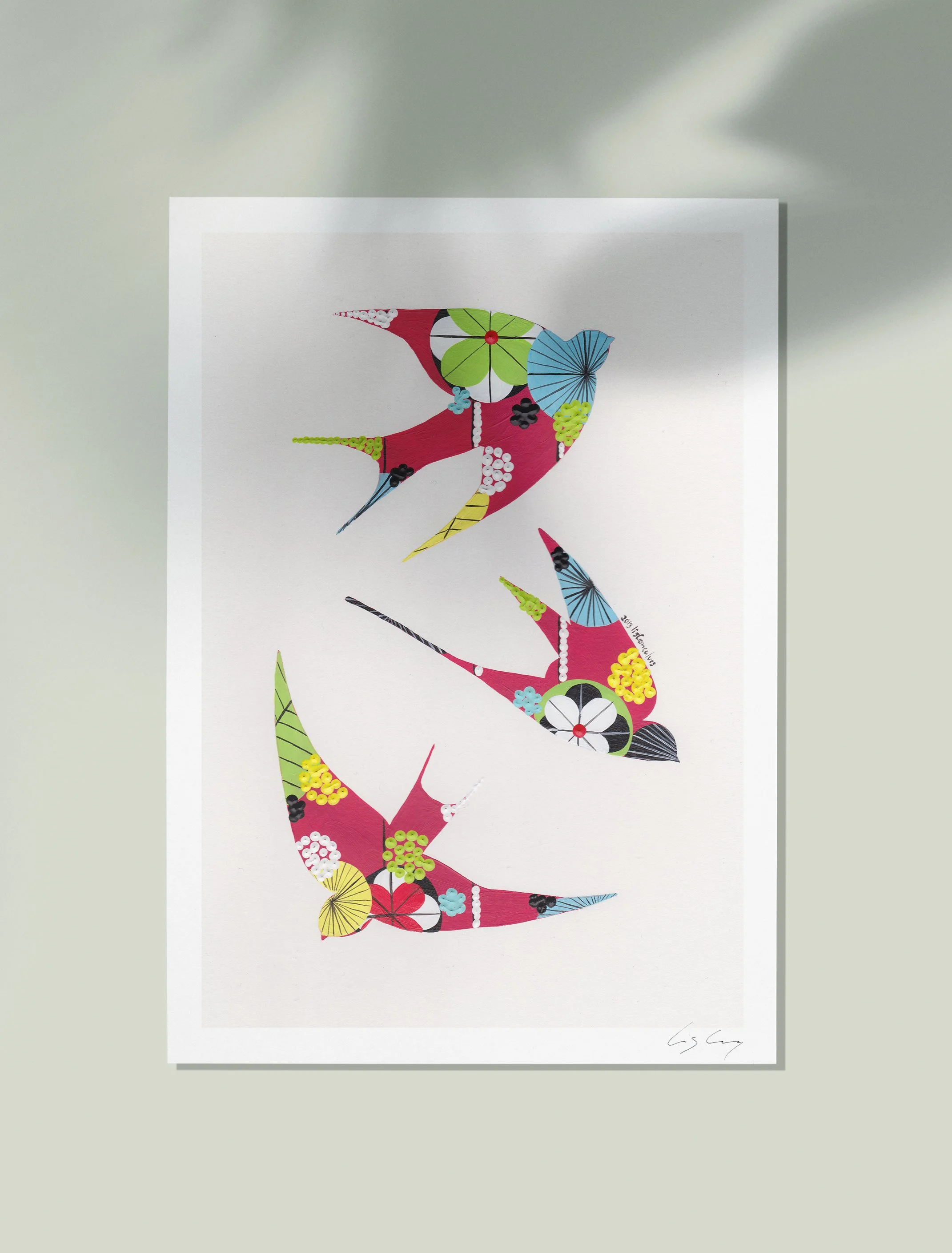 Swallows (Crimson) - Fine art print by Lis Gonçalves. A modern and colourful take on a famous Portuguese icon.