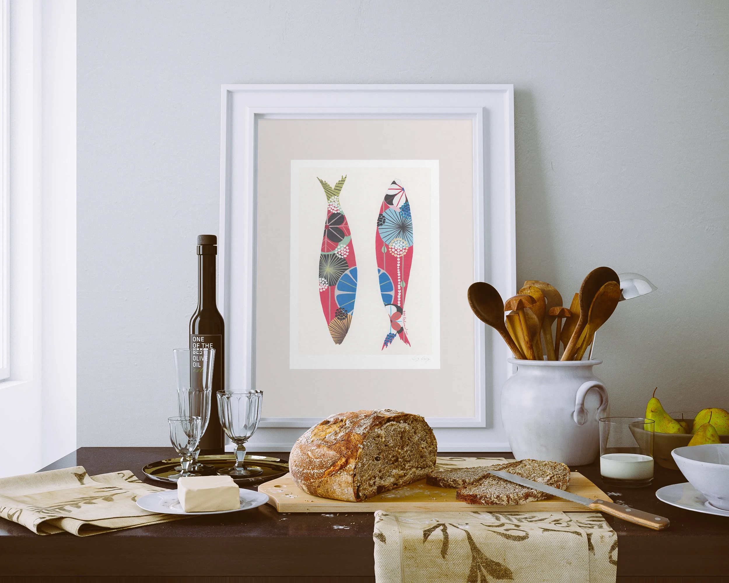 Sardines (Red) - Fine art print by Lis Gonçalves. A modern and colourful take on a famous Portuguese icon.
