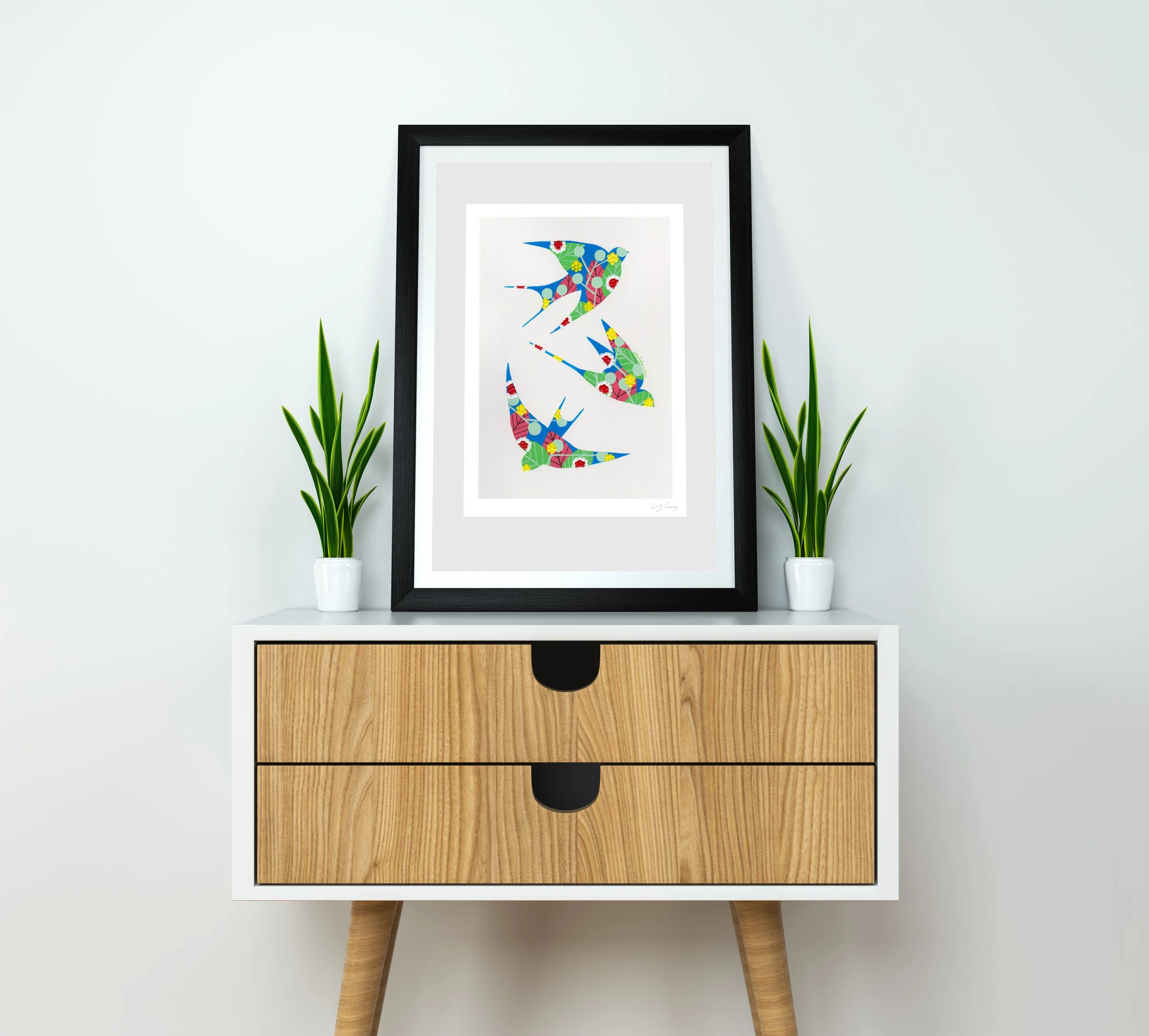 Swallows (Blue #1) - Fine art print by Lis Gonçalves. A modern and colourful take on a famous Portuguese icon.