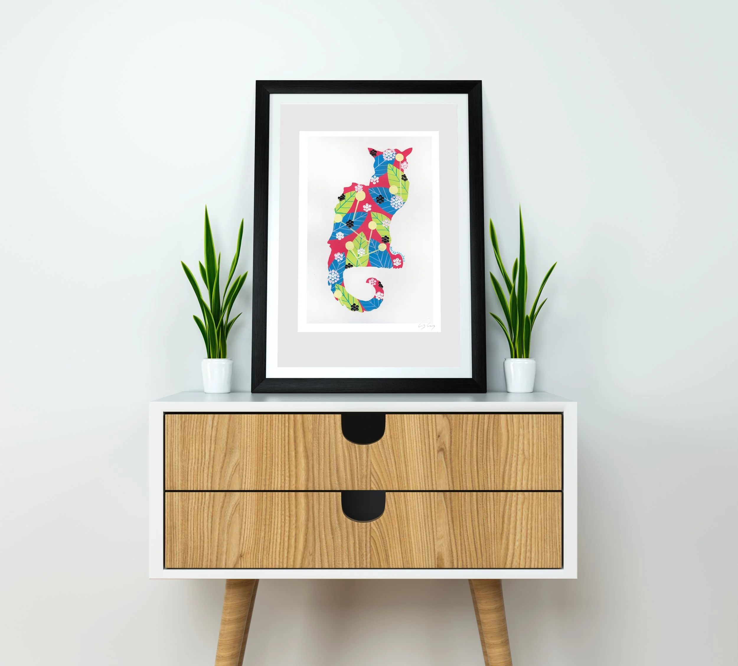 Le Chat Noir (Pink) - Fine art print by Lis Gonçalves, from her series inspired by travelling "European Cities".