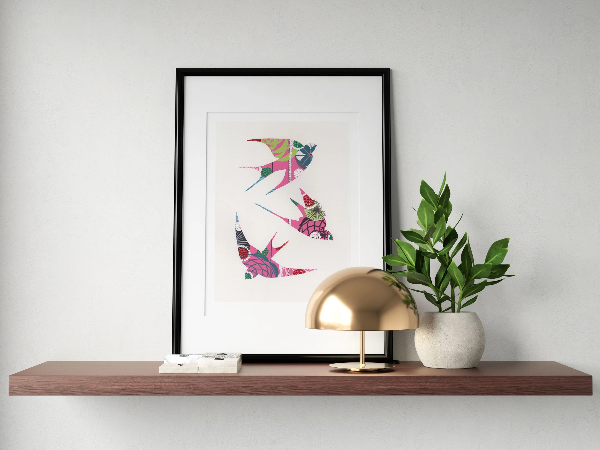 Swallows (Light Pink) - Fine art print by Lis Gonçalves. A modern and colourful take on a famous Portuguese icon.