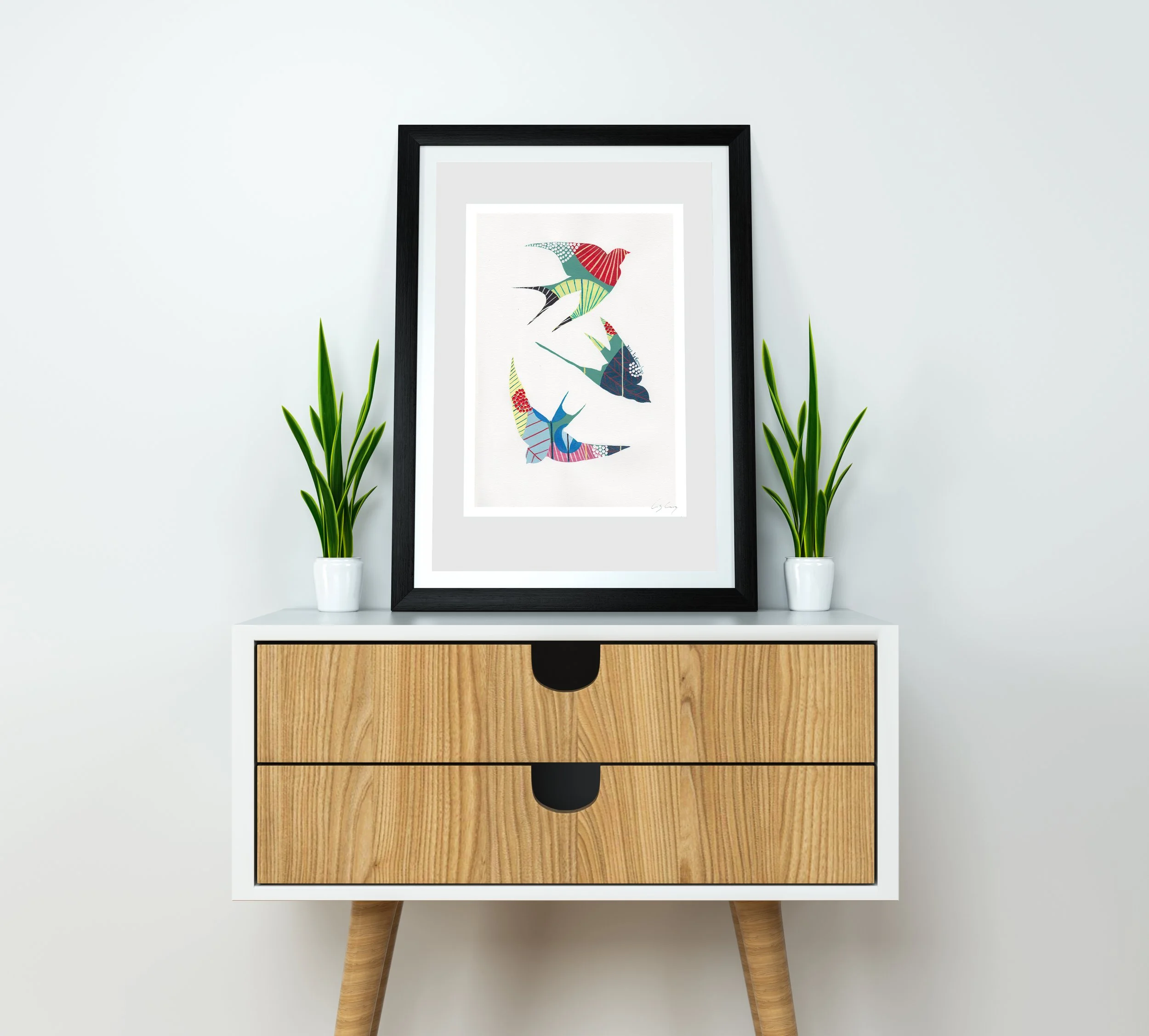 Swallows (Green #2) - Fine art print by Lis Gonçalves. A modern and colourful take on a famous Portuguese icon.