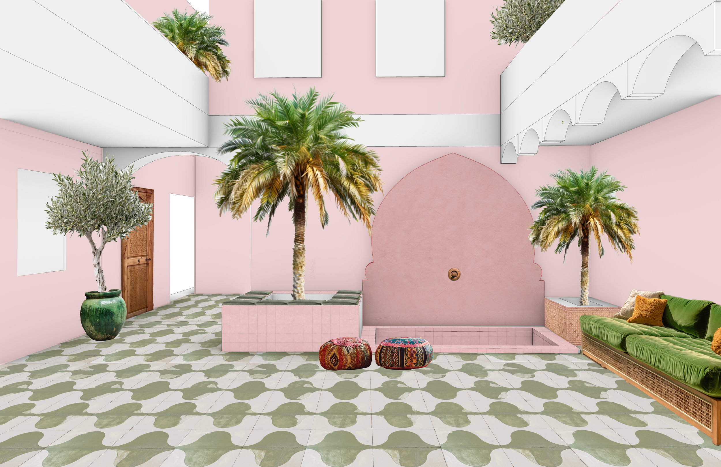 250728_Sass Riad_Courtyard Color Study_GReen Floor.png