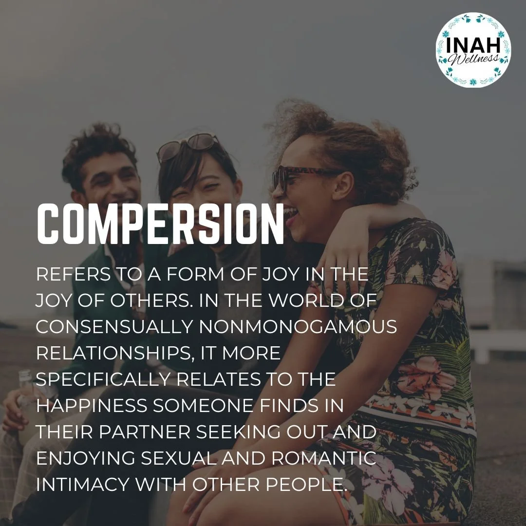com&bull;per&bull;sion

refers to a form of joy in the joy of others. In the world of consensually nonmonogamous relationships, it more specifically relates to the happiness someone finds in their partner seeking out and enjoying sexual and romantic 