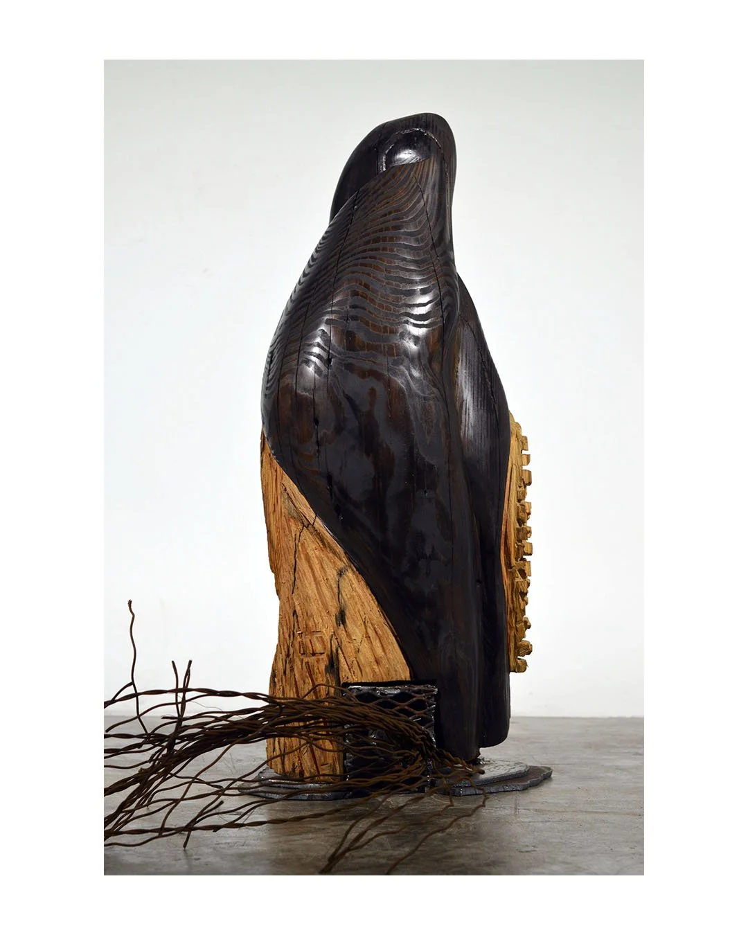 "This will Pass" 
2016, Pine, Forged steel, cable. 32"x32"x50"