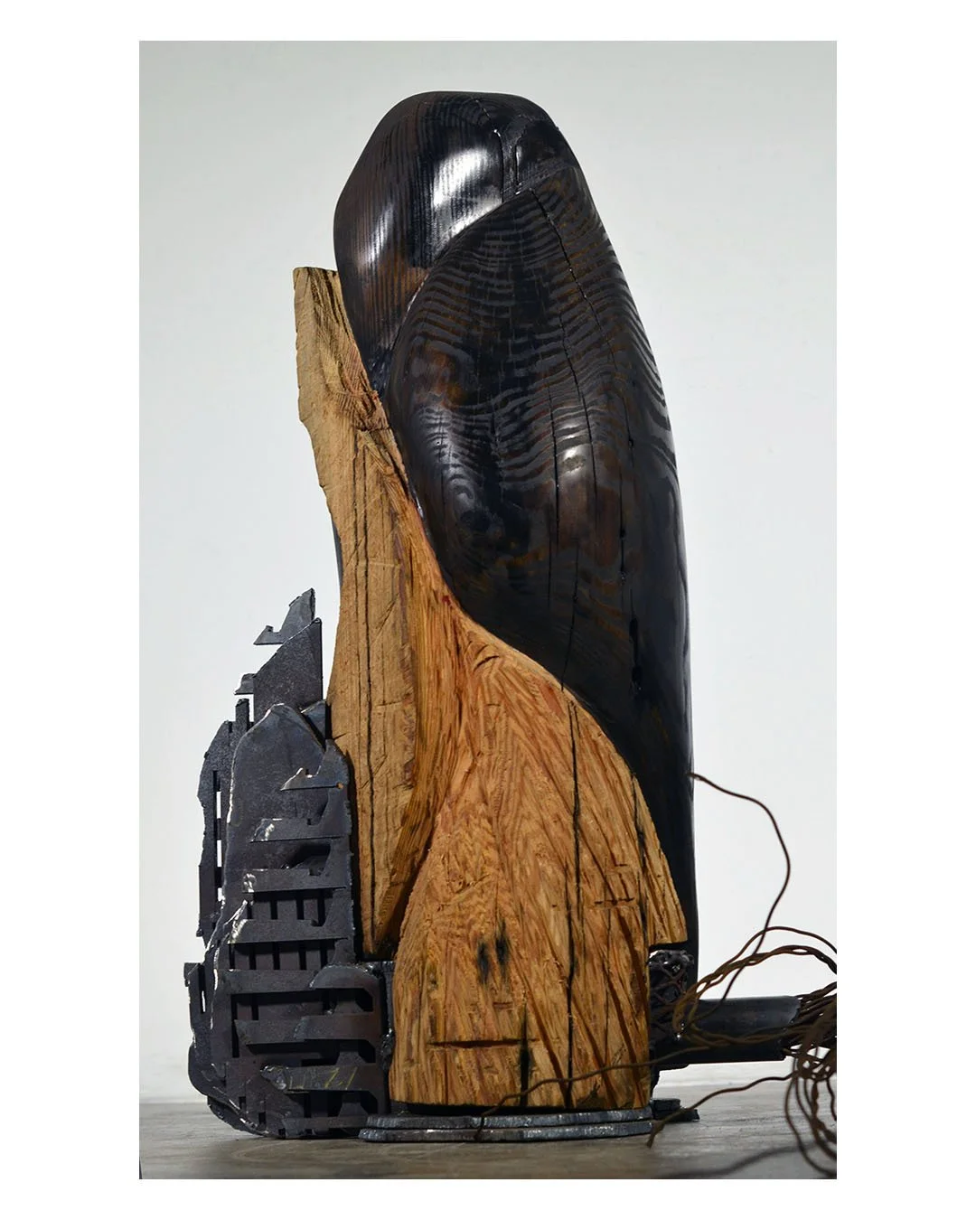 "This will Pass" 
2016, Pine, Forged steel, cable. 32"x32"x50"