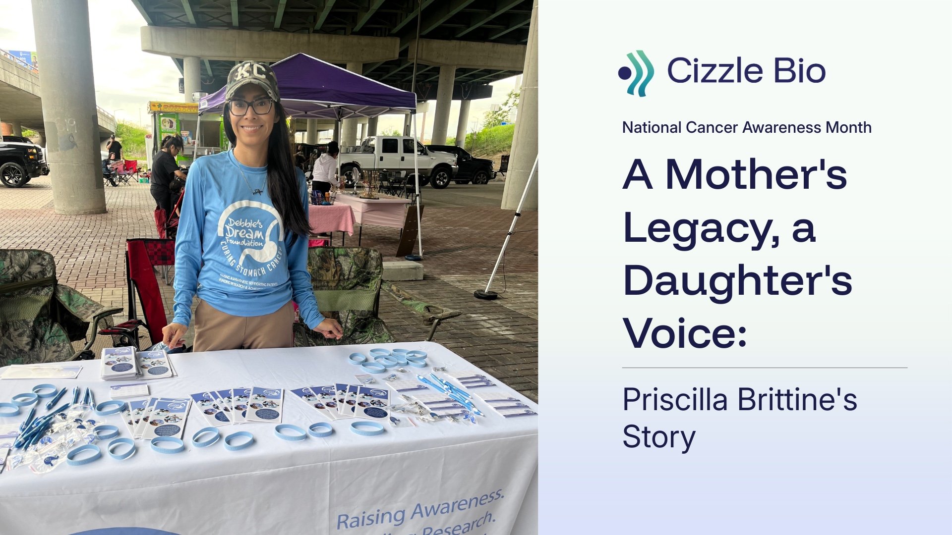Priscilla Brittine at a stomach cancer awareness event, featured in Cizzle Bio’s “A Mother’s Legacy, a Daughter’s Voice” survivor story.