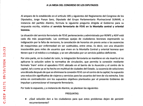 ALANTRE presiona al gobierno a cerca de su inacción sobre FEVE