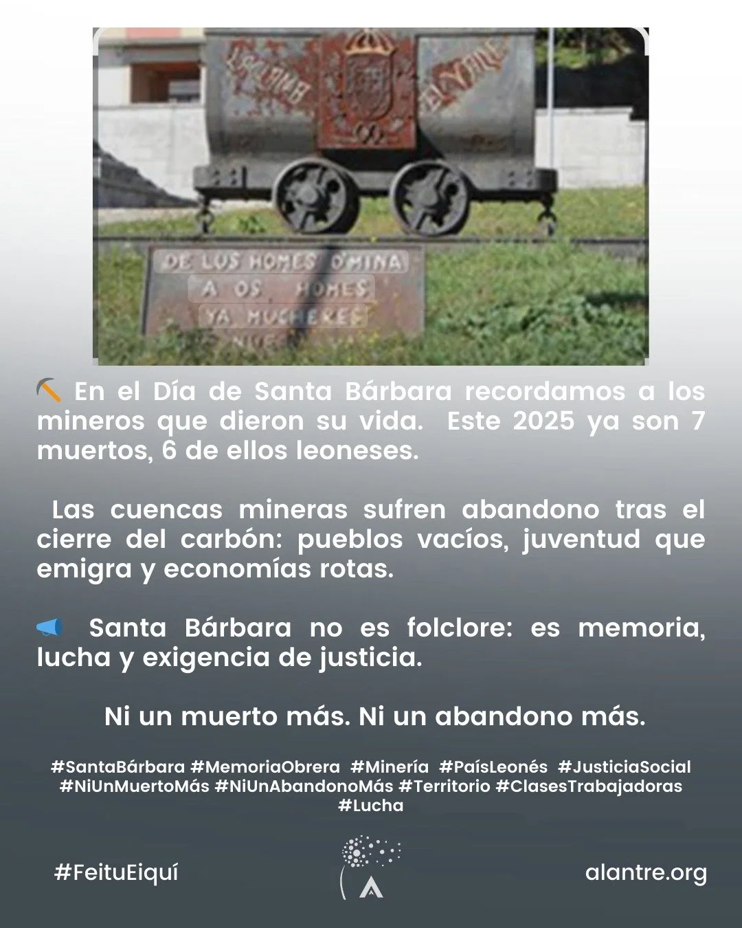 Santa Bárbara: Memoria obrera y exigencia de justicia para las cuencas mineras y sus familias
