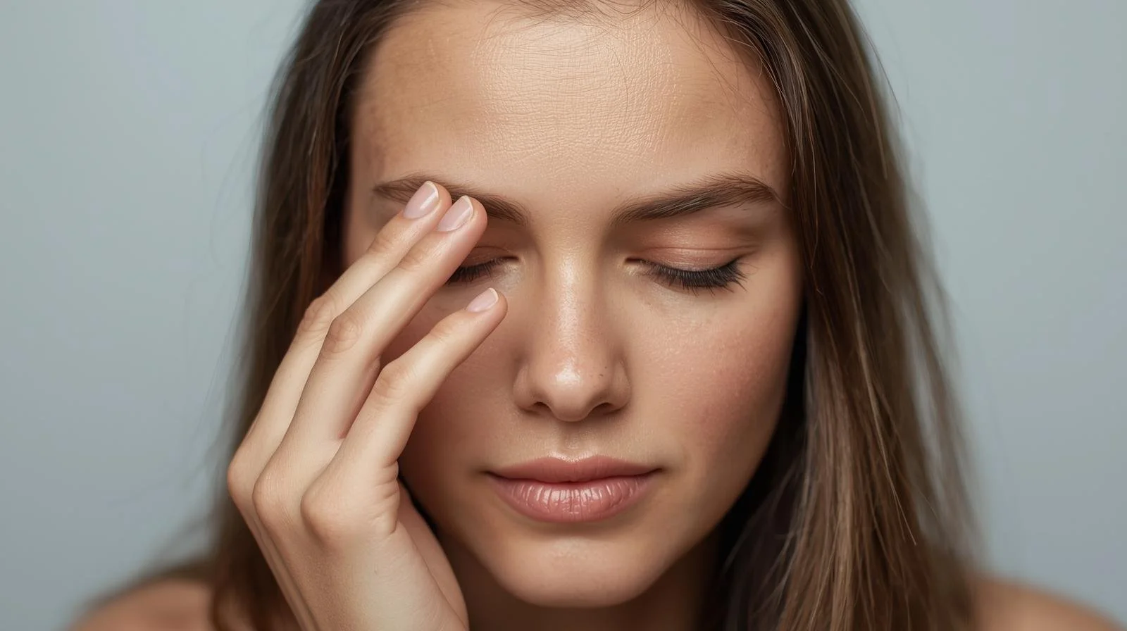 Create an image of a women rubbing her dry eyes.jpg