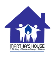 Logo of a family support organization with a blue house and white stylized figures of two adults and one child.