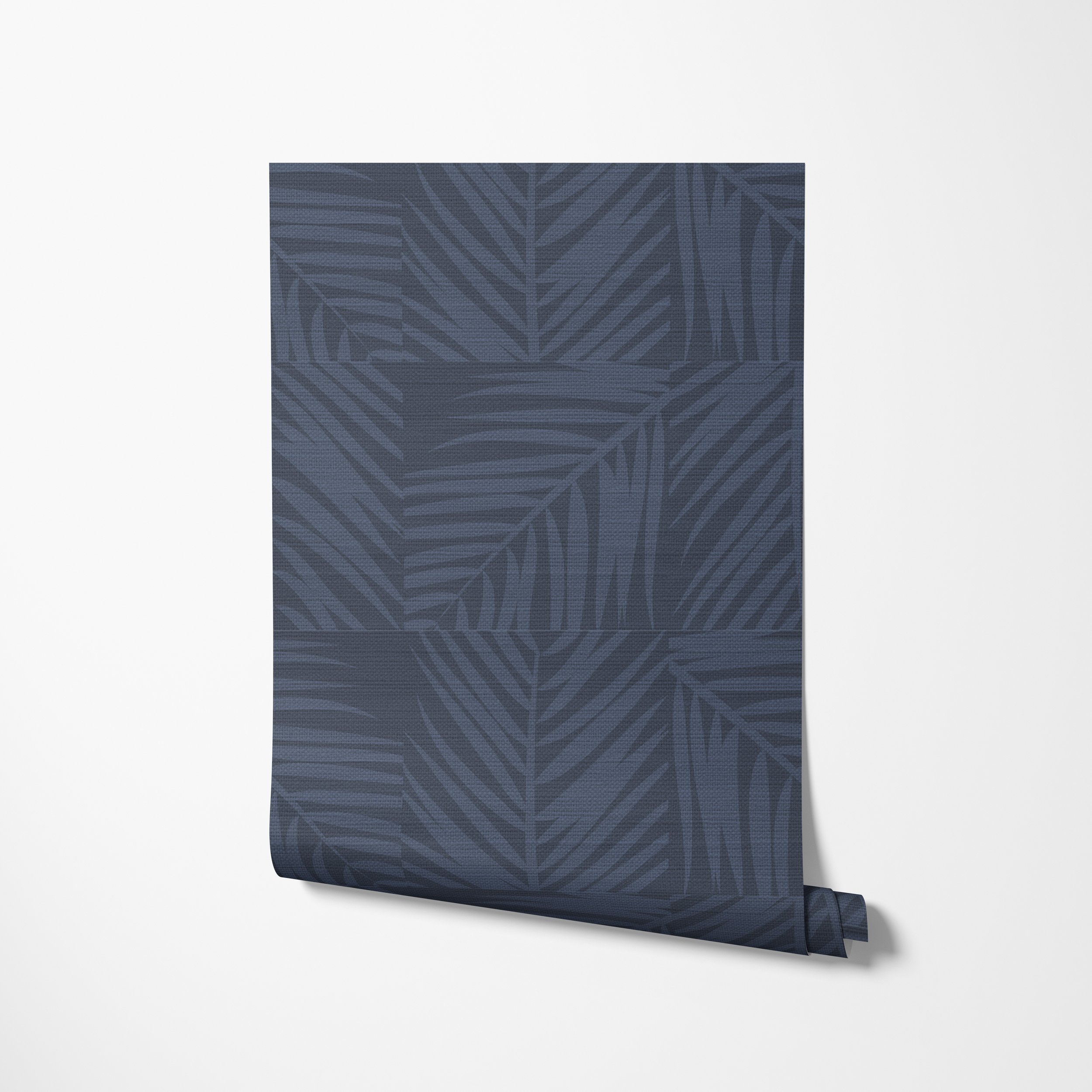 Wallpaper-unrolling-on wall-palm check- navy.jpg