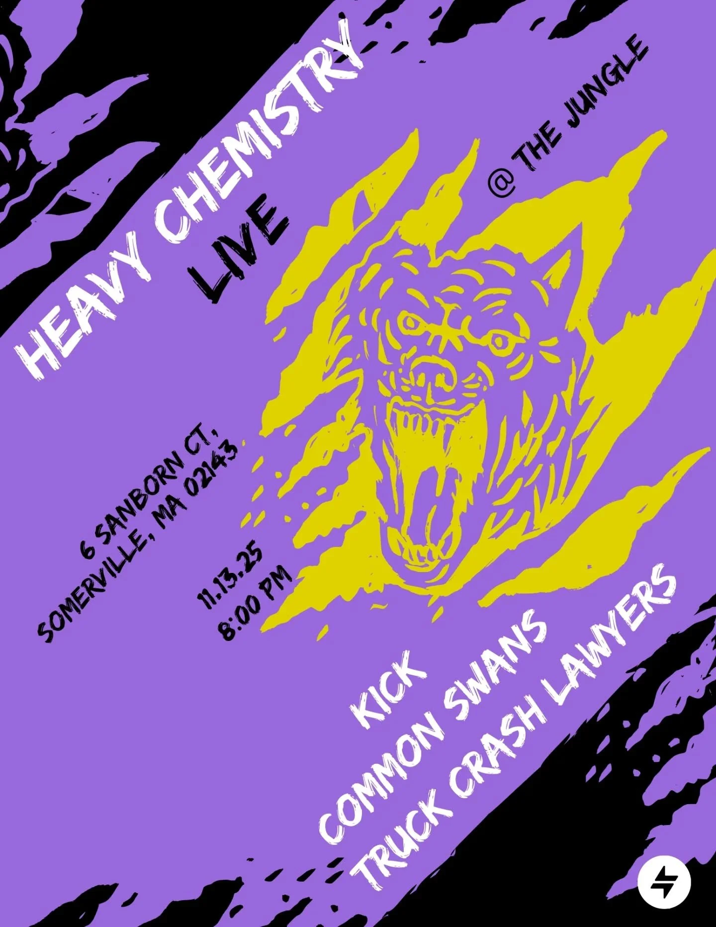 WE. ARE. BACK.
Join us on 11/13 at @thejunglecmc in Somerville for another installment of Heavy Chemistry LIVE. 
We will have three bands absolutely rip up the stage:
Kick
Truck Crash Lawyers
Common Swans 
An eclectic mix of rock, pop, folk and mo