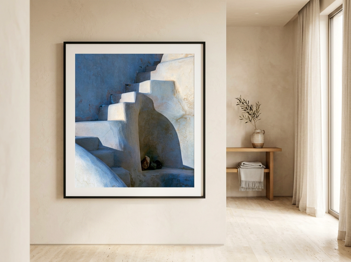 A collectible Oia photography artwork featuring the island’s distinctive scenery and Mediterranean atmosphere. Limited-edition fine art prints are available online for collectors and visitors who want a lasting connection to Santorini.