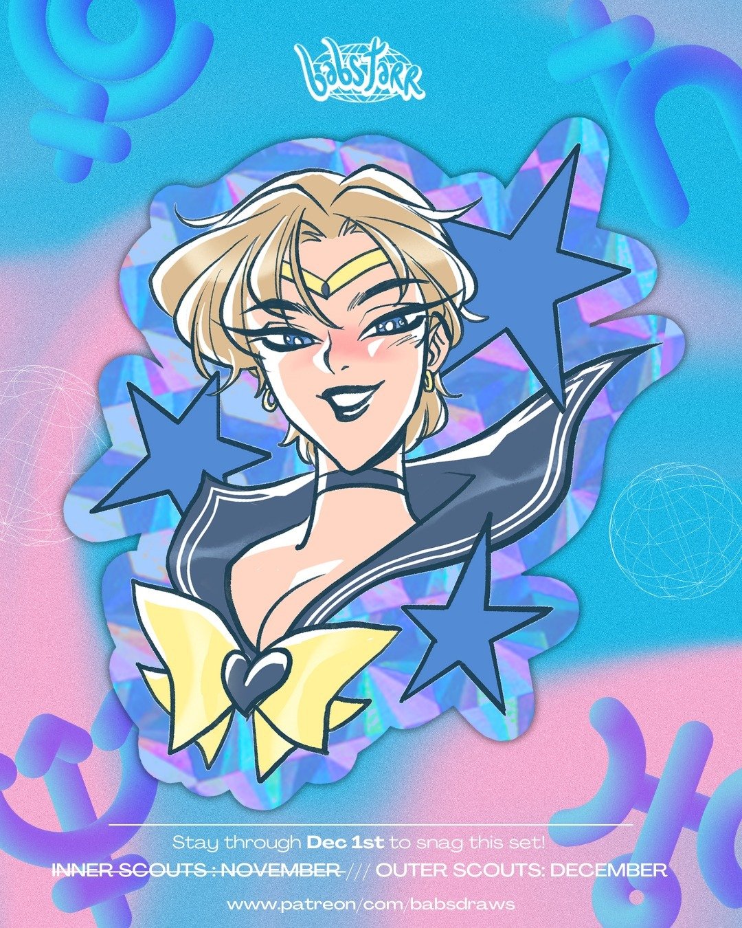 Reminder that y'all have a week and a half left to snag the Outer Scouts sticker set! Just sign up for my ☆STICKER CLUB☆ before December 1st. Slots are limited, don't sleep! :)

Which Outer Scout is your fav?? Y'all know I have a soft spot for Uranus