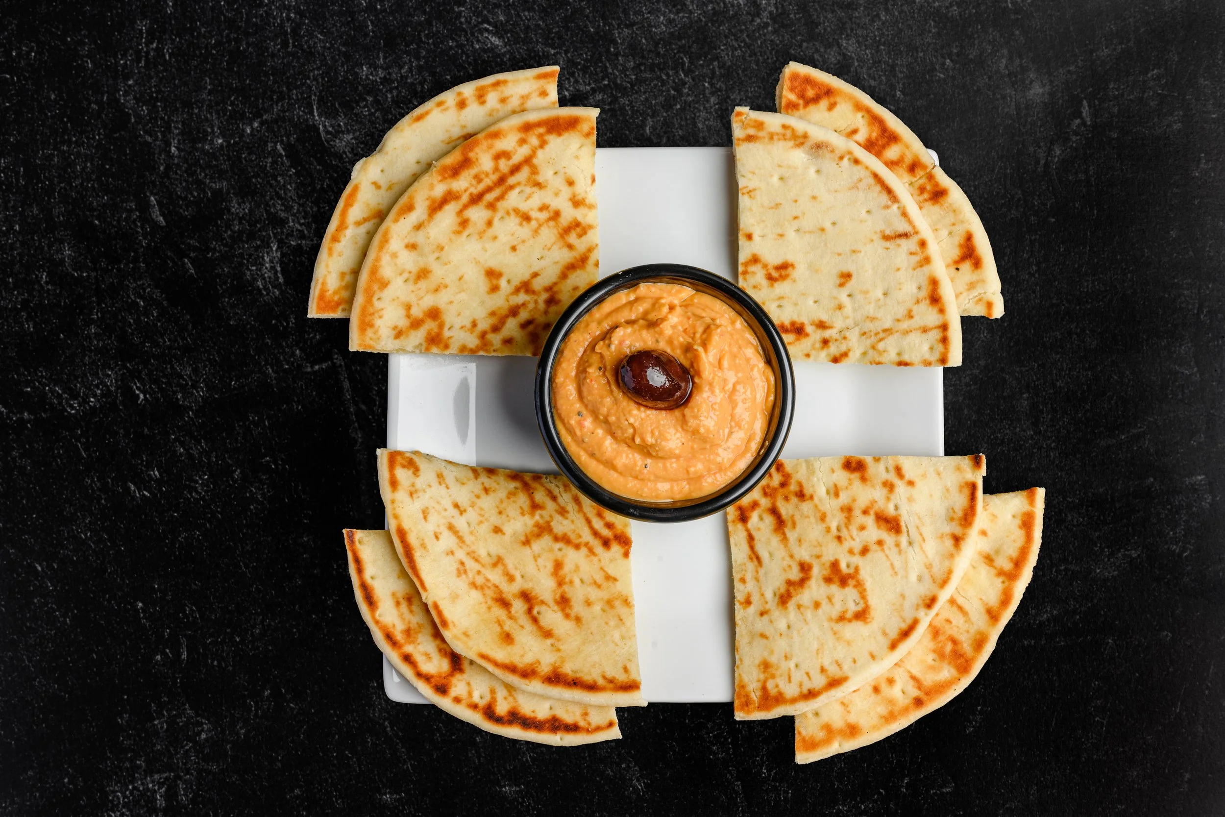 || HUMMUS || Vegan Hummus and Two Pita Bread + Topped with Unpitted Olive