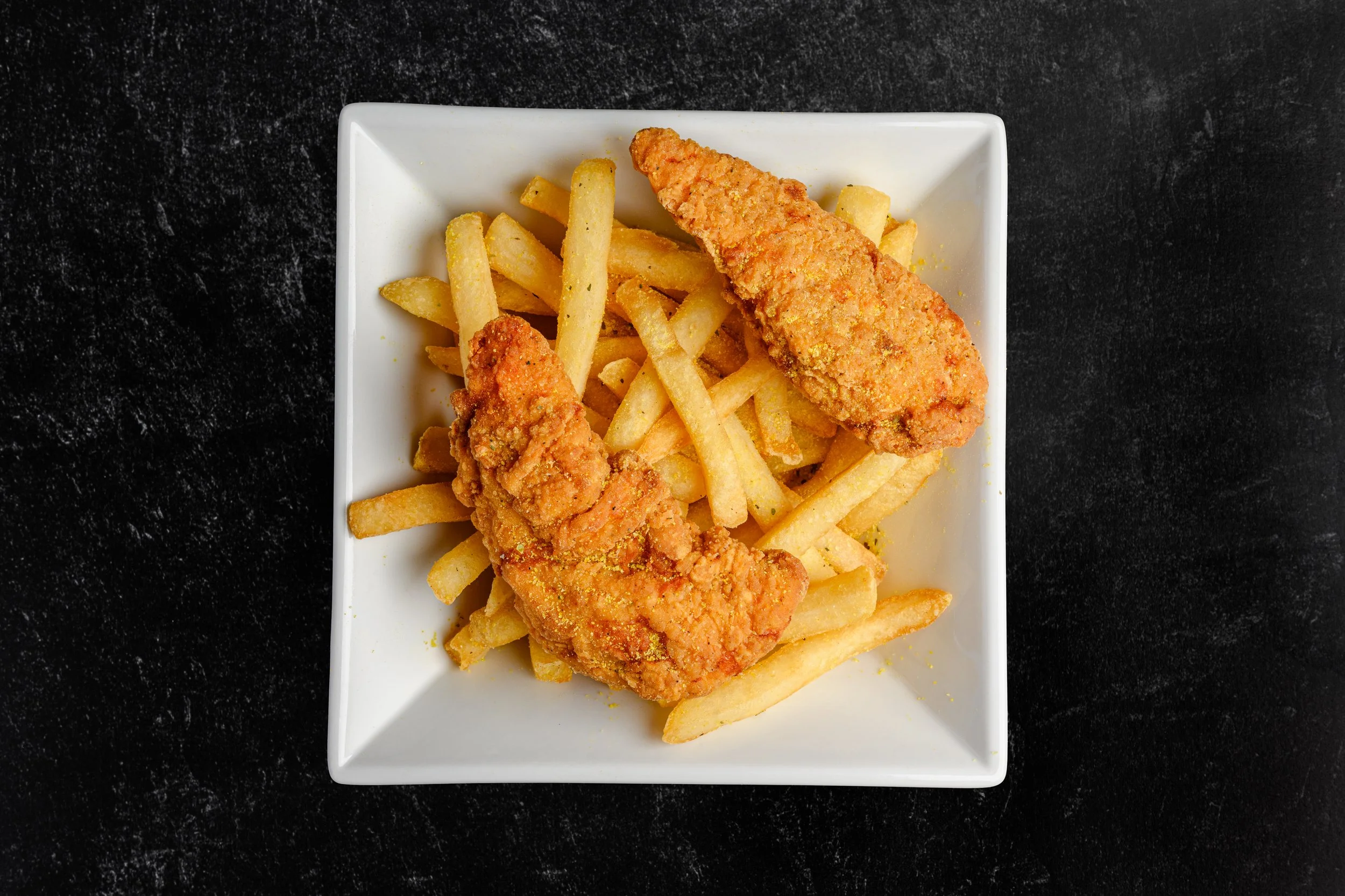 || 2 pc. CHICKEN STRIPS & FRIES || + Your choice of One Sauce 