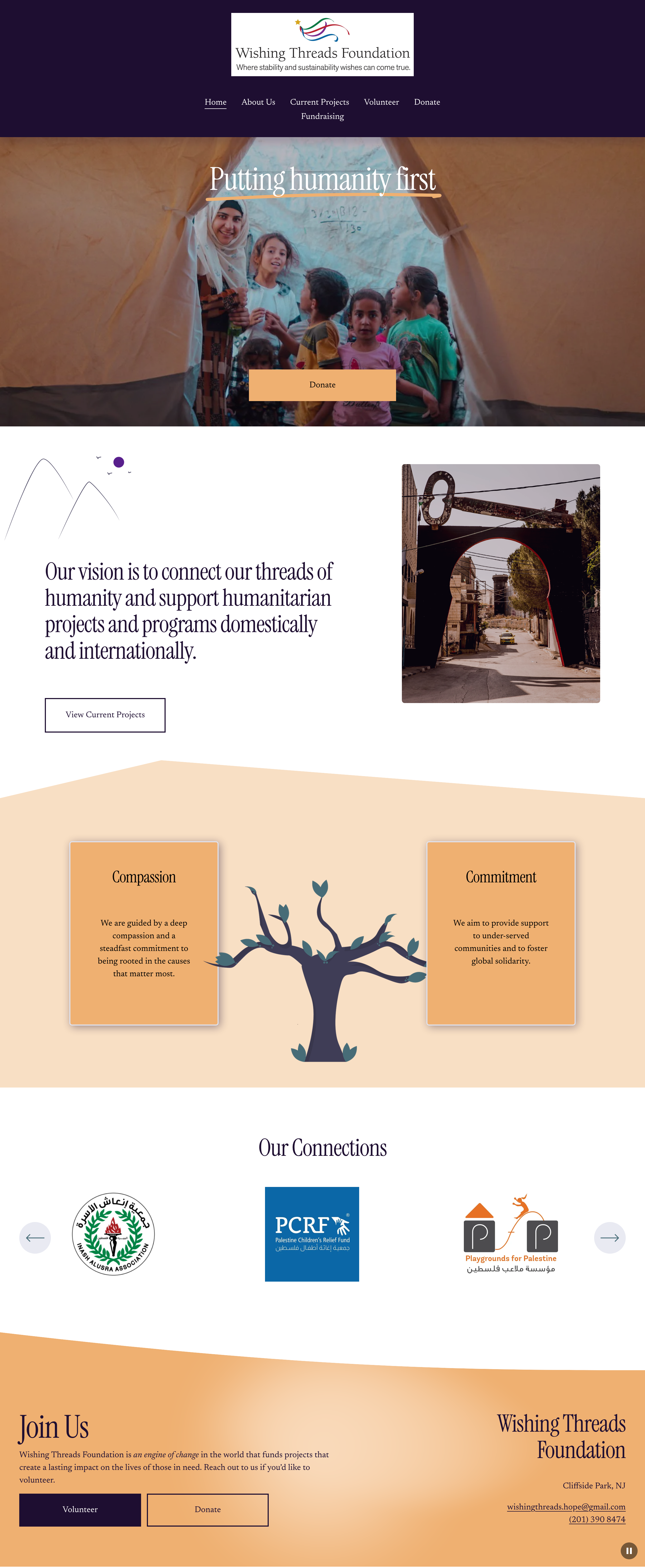 This is the landing page for the non-profit, Wishing Threads Foundation. It has a mix of photography and illustrations created by the web designer at Moments by Diana
