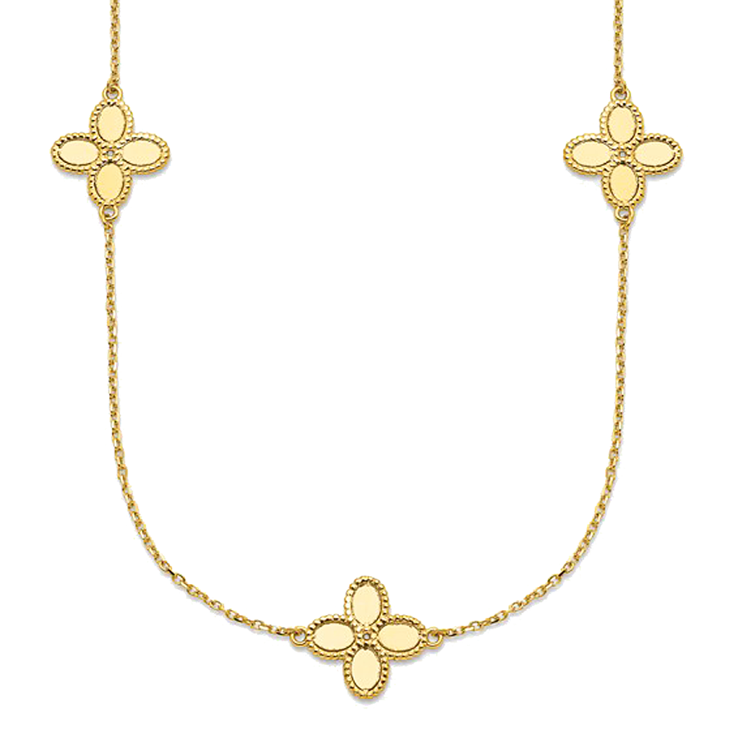 14K Yellow Gold Flower Station Necklace
