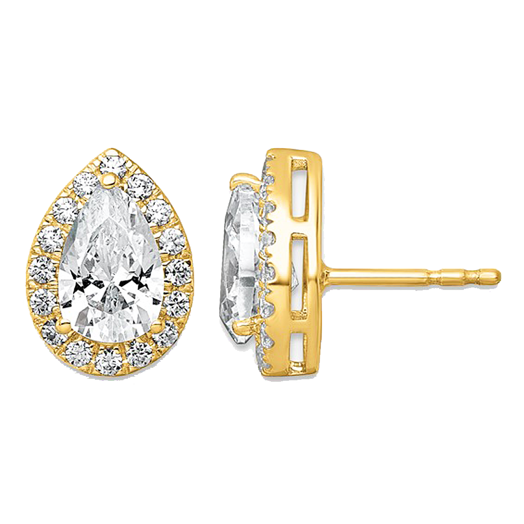 10K Yellow Gold Pear Shaped Lab Grown Diamond Halo Studs