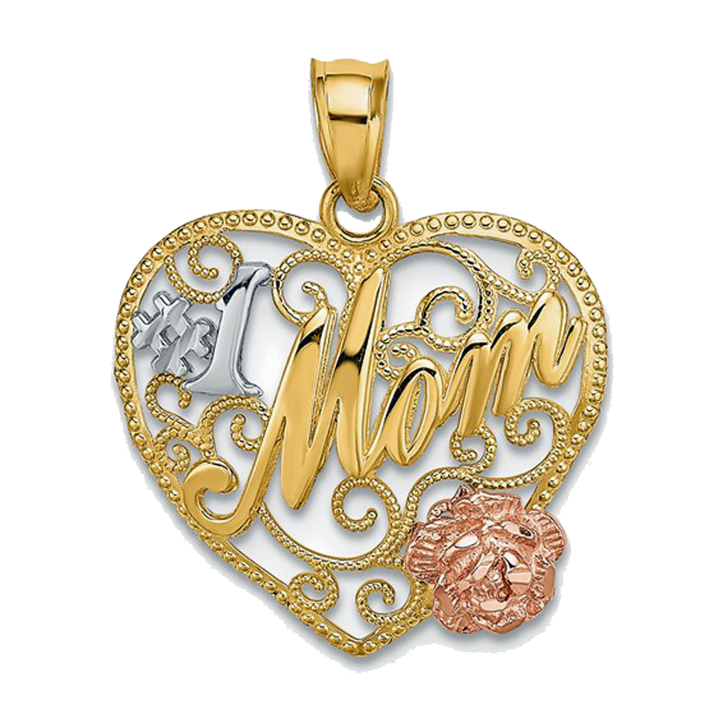 14K Gold #1 Mom Heart Pendant