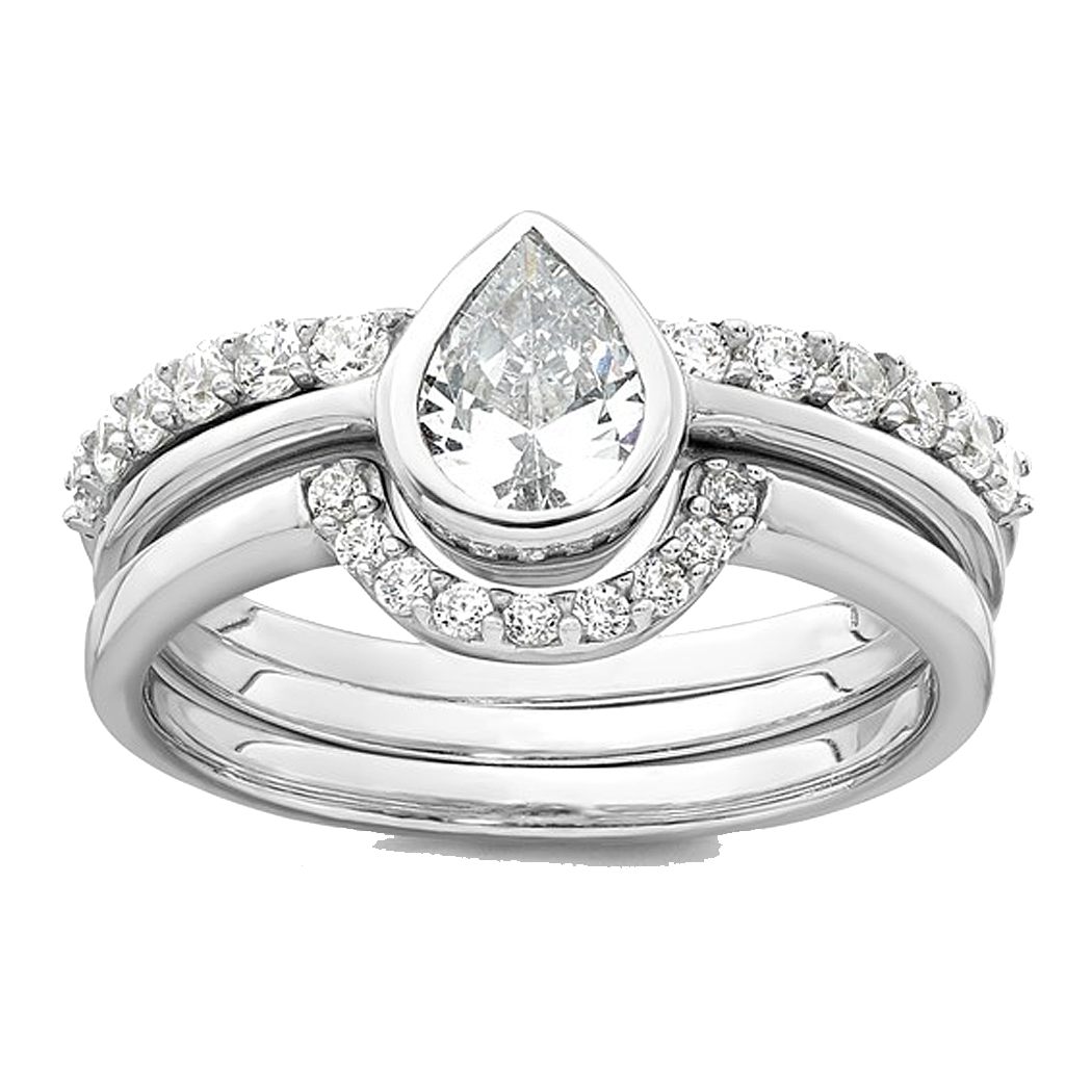 Sterling Silver Cubic Zirconia 3 Ring Bridal Set