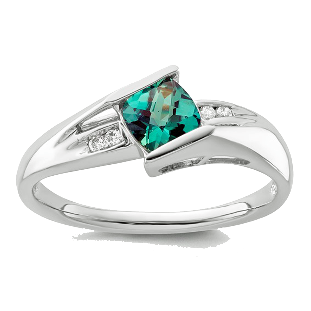10K White Gold Lab Created Alexandrite and Natural Diamond Ring