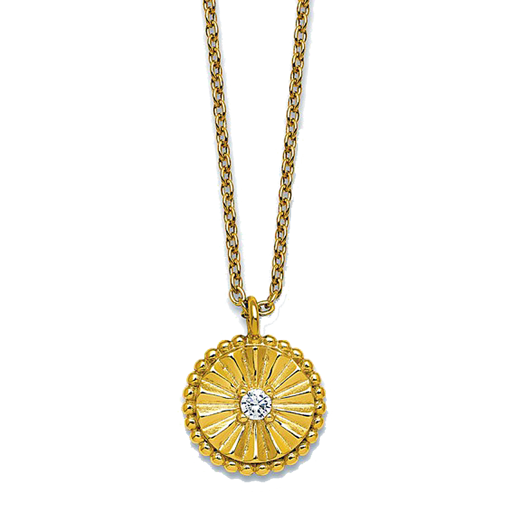 Gold Plated Sterling Silver Circle Pendant with Cubic Zirconia