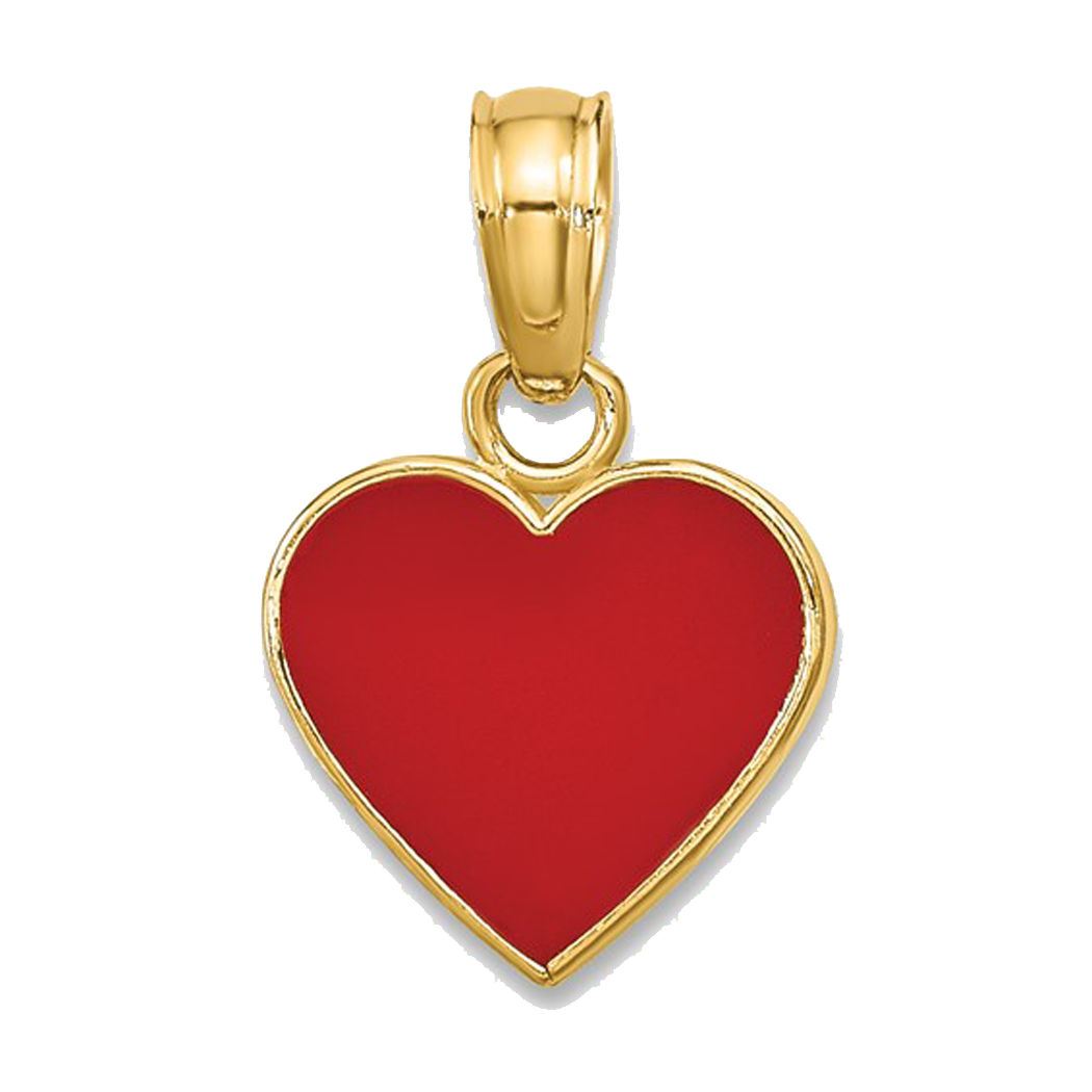 14K Yellow Gold Heart Pendant with Red Enamel