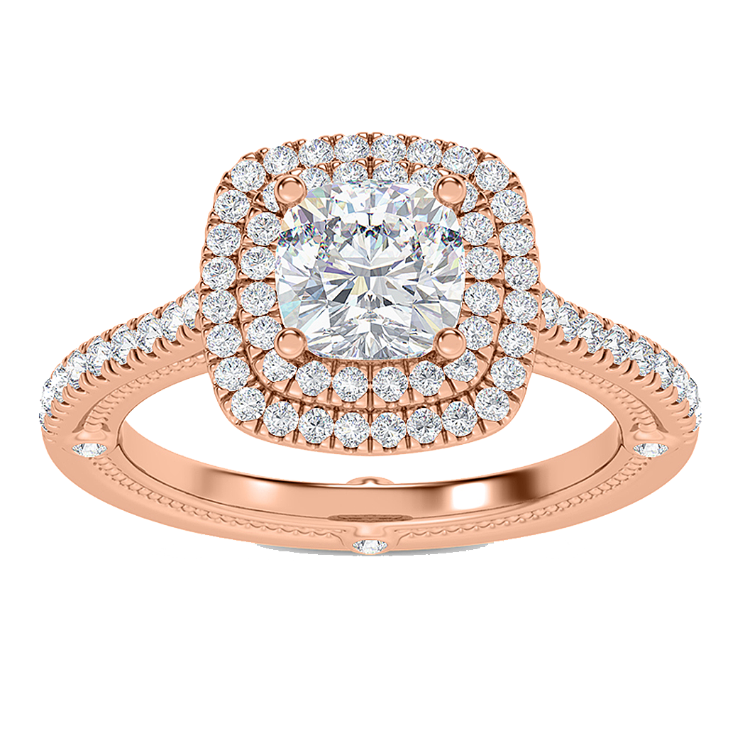 14K Rose Gold Diamond Double Halo Semi Mount
