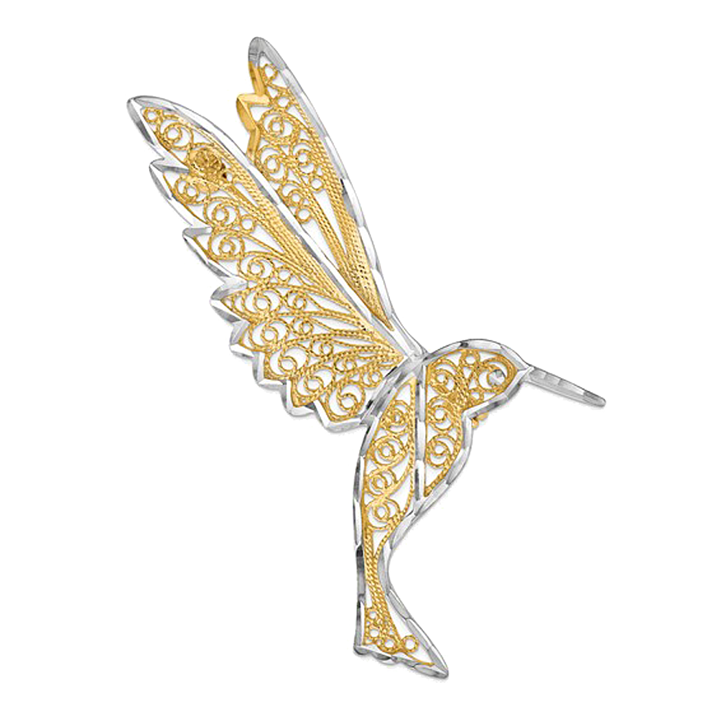 14K Two Tone Gold Filagree Hummingbird Pin