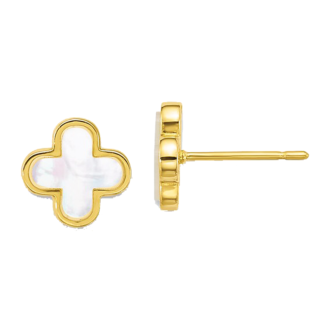 10K Yellow Gold Mother-of-Pearl Clover Earrings