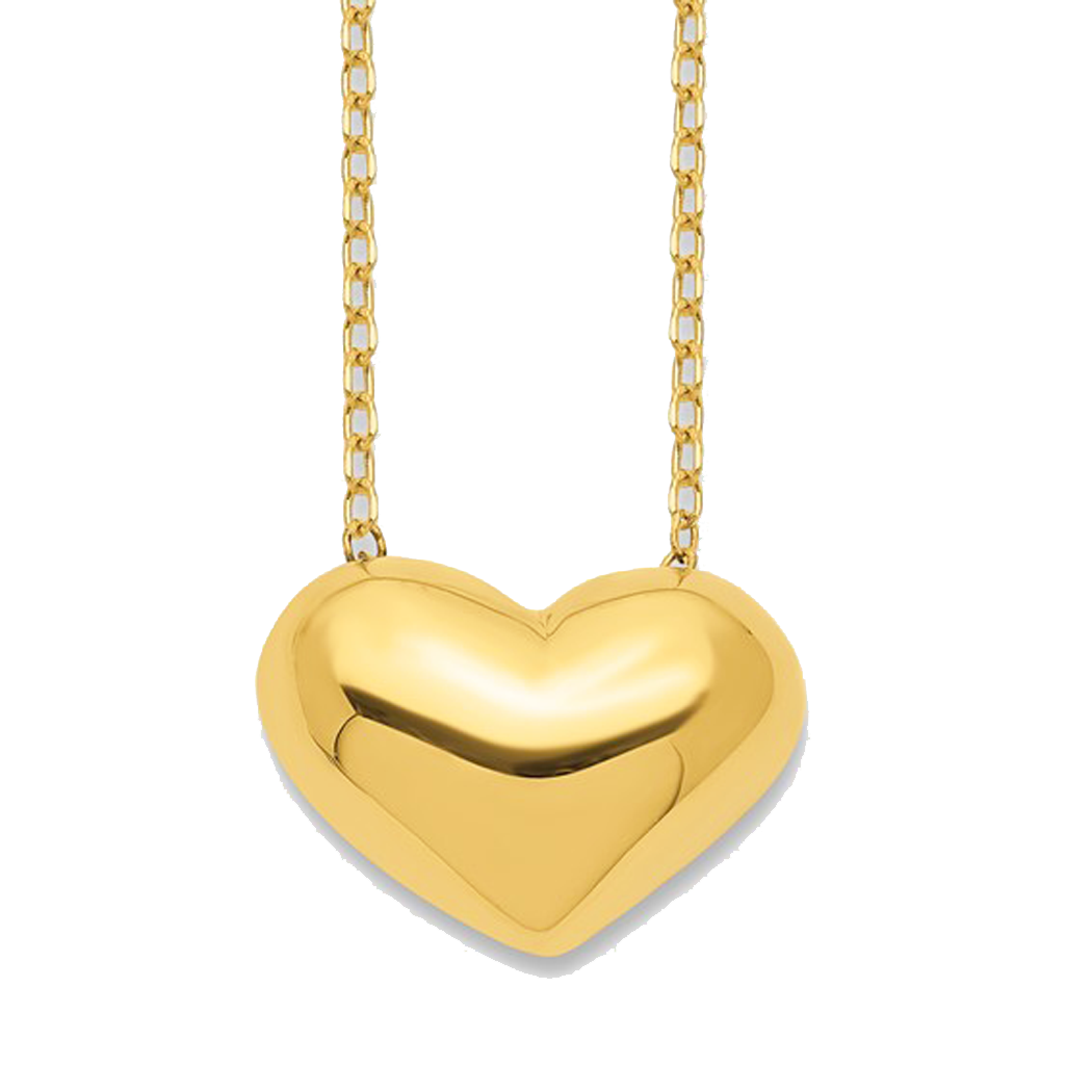 14K Yellow Gold Polished Puffed Heart on 18" Cable Link Chain