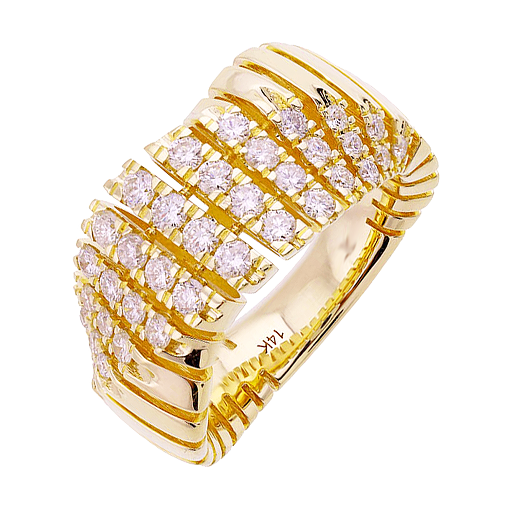 14K Yellow Gold Diamond Twisted Ribbed Ring