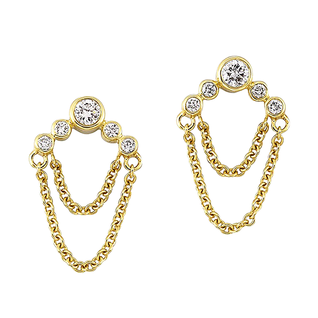 14K Yellow Gold Diamond & Chain Earrings