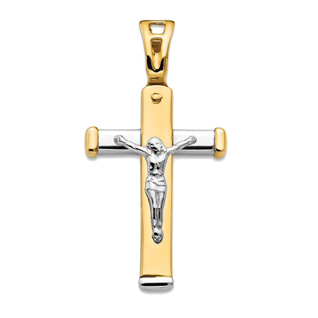 14K Two Tone Polished Crucifix Pendant