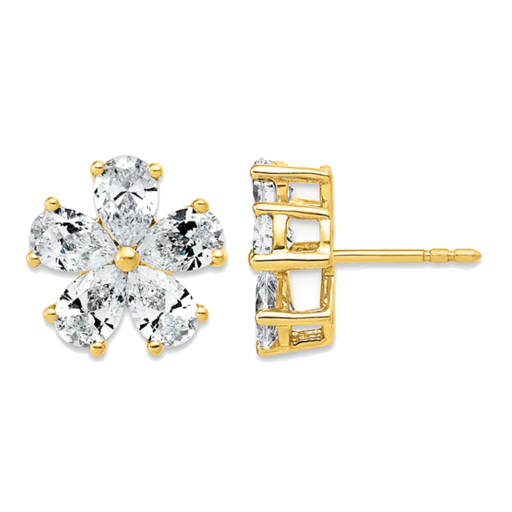 14K Yellow Gold Lab Grown Diamond Flower Earrings