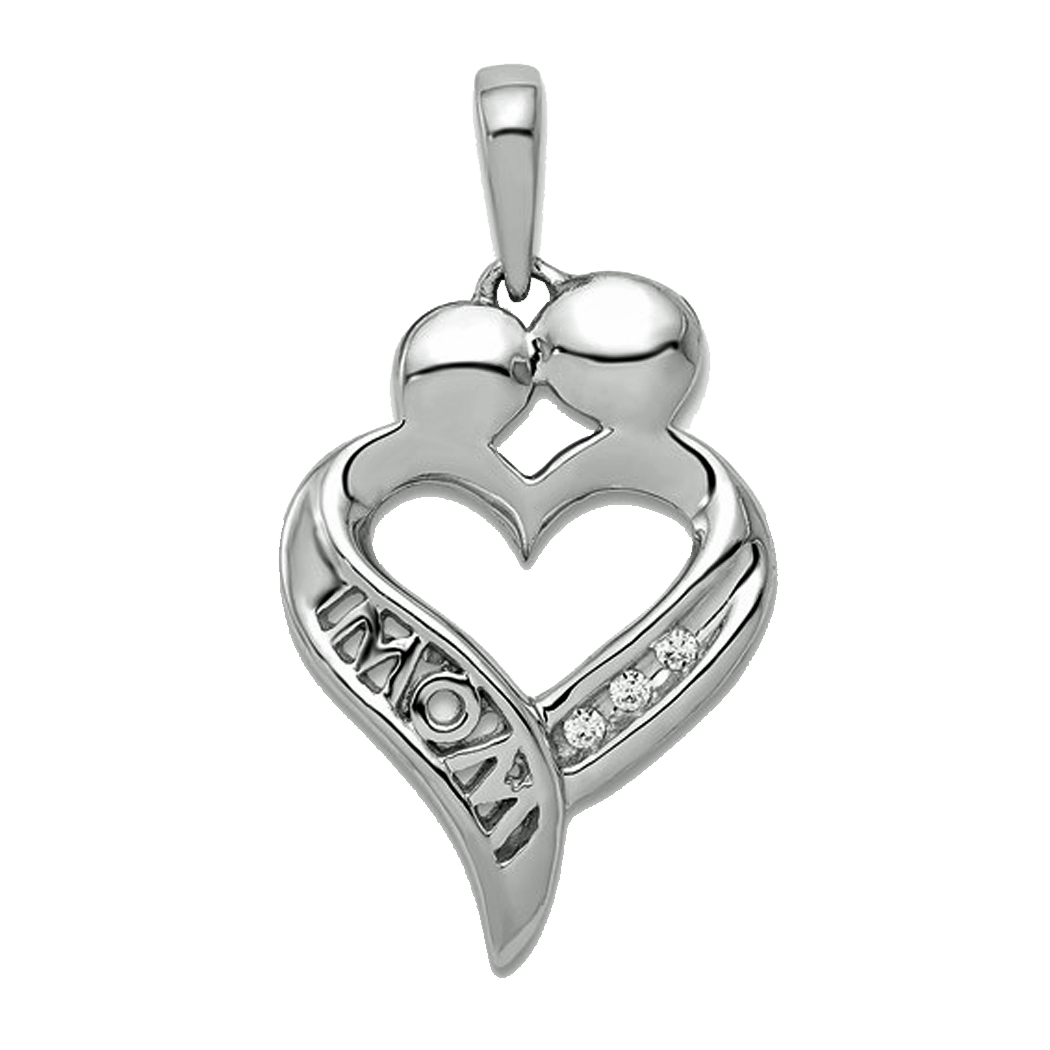 14K White Gold Diamond Mom Heart Pendant