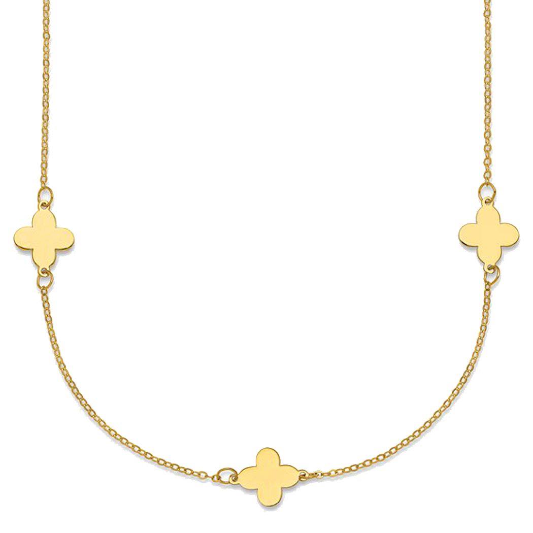 14K Yellow Gold Clover Station Necklace
