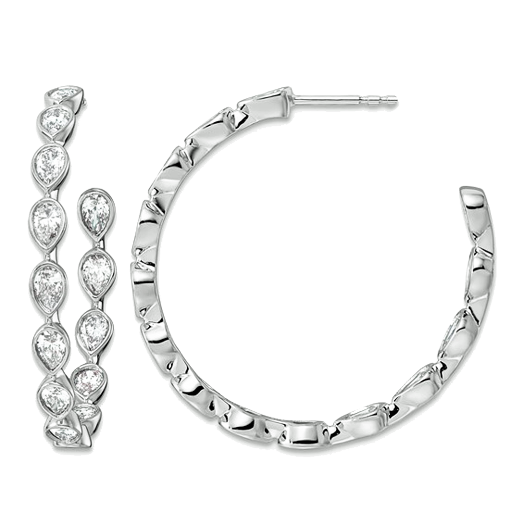 14K White Gold Lab Grown Diamond C-Hoop Earrings