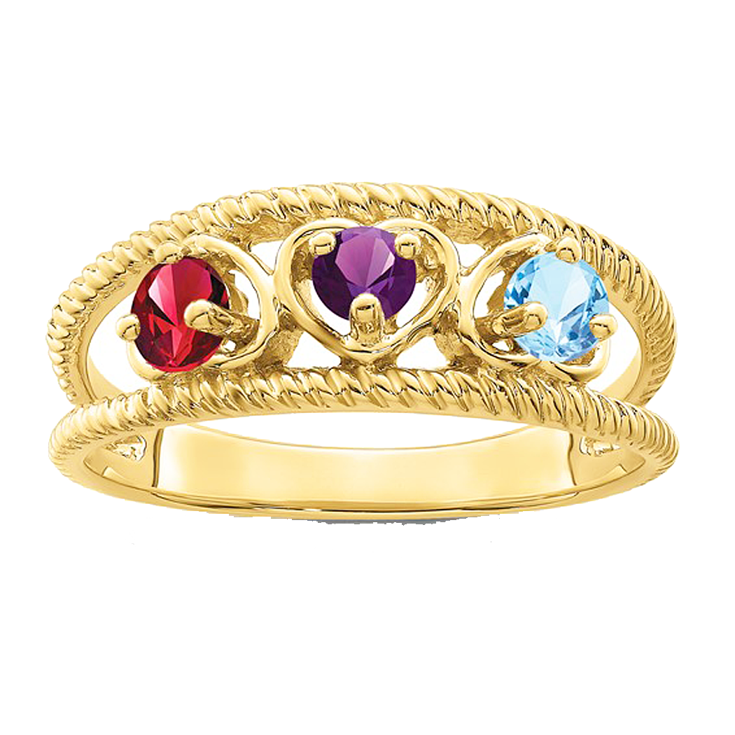 10K Yellow Gold 3 Stone Family Ring Mounting.