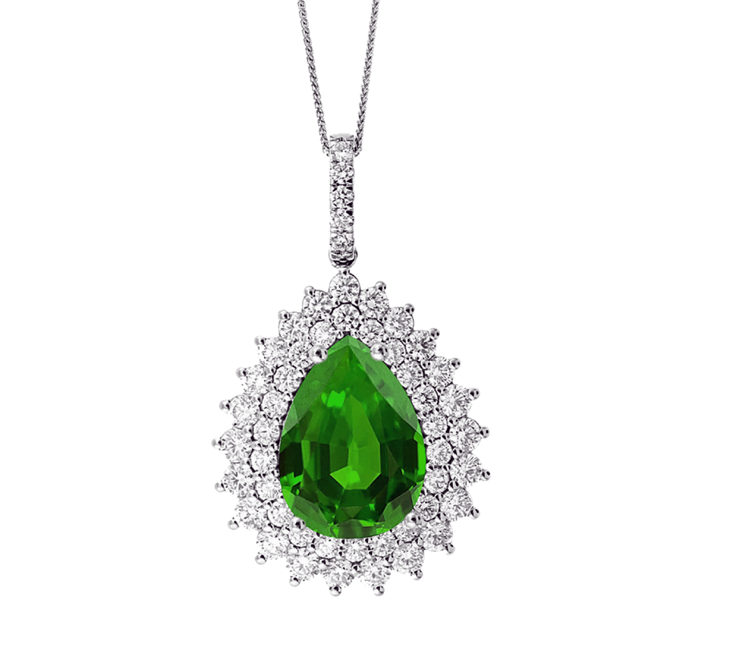 14K White Gold Emerald and Diamond Pendant