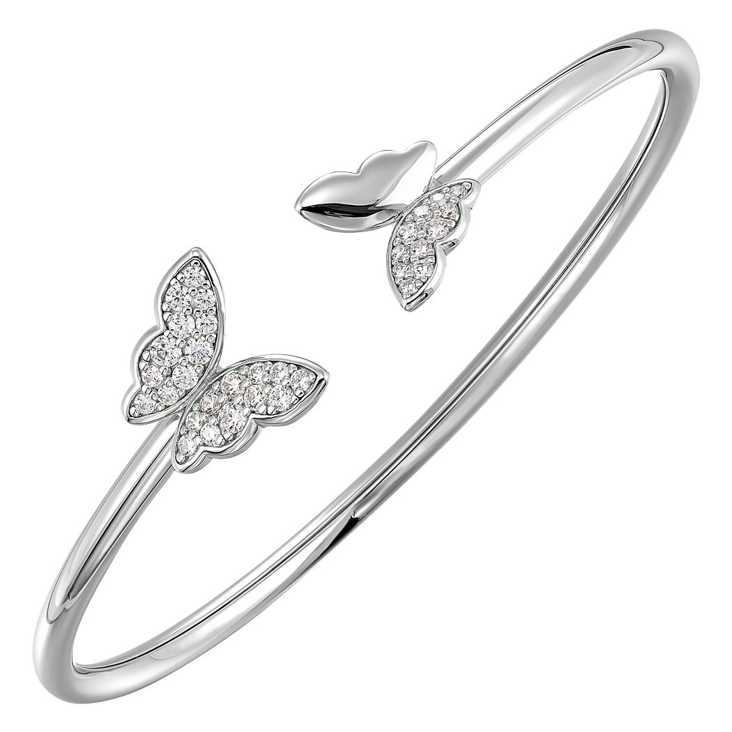 Sterling Silver Butterfly Cuff Bangle with Cubic Zirconia