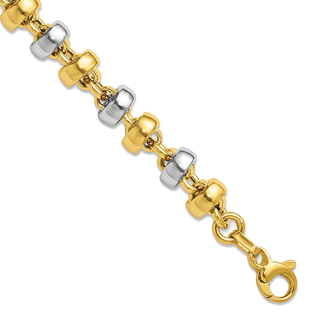 14K Two Tone Moveable Beaded Link Bracelet