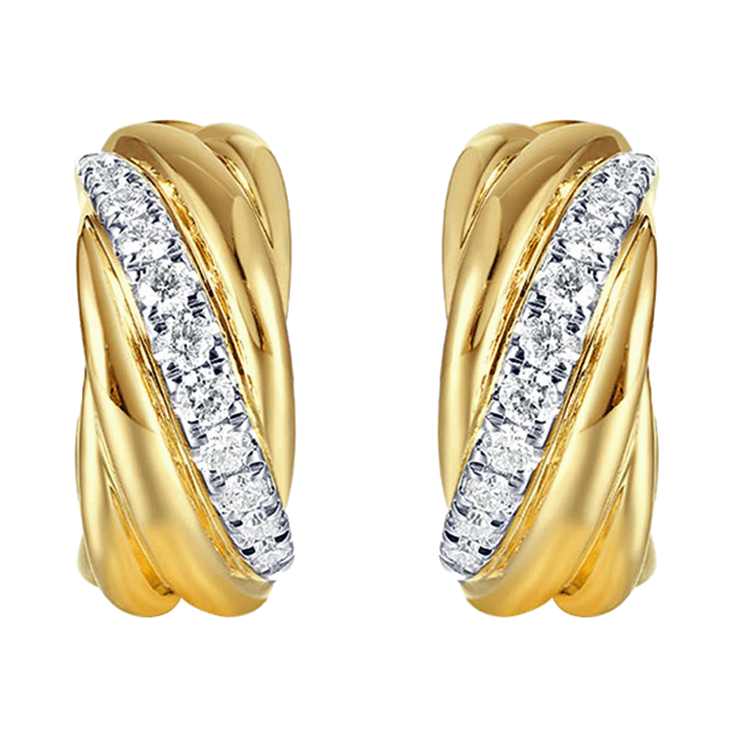 14K Yellow Gold Diamond J-Hoop Earrings