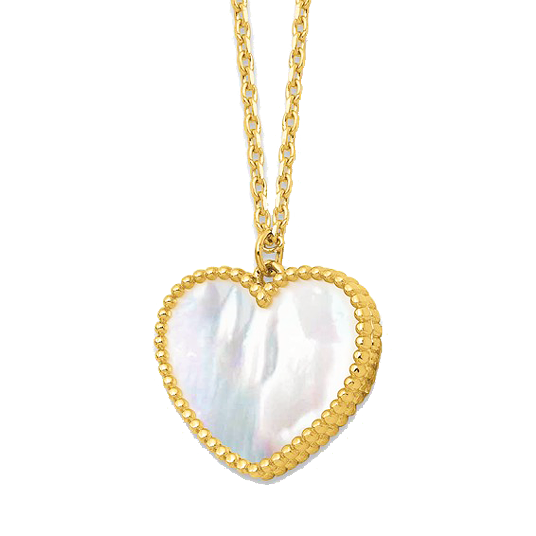 14K Yellow Gold Mother-of-Pearl Heart Pendant with Chain