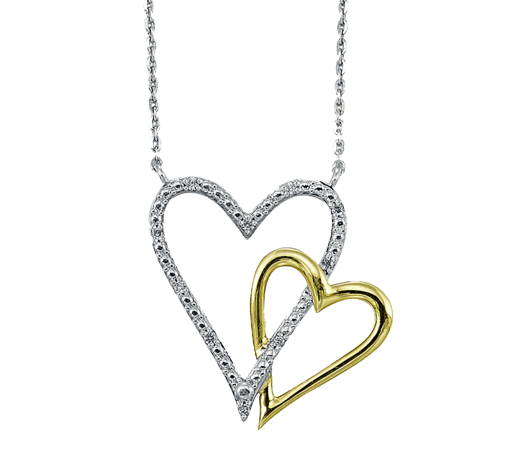 10K Two Tone Gold Double Heart Diamond Necklace