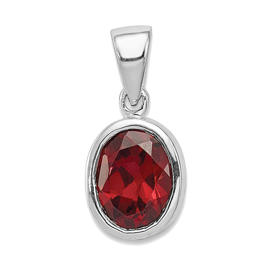 Sterling Silver Bezel Set Garnet Pendant
