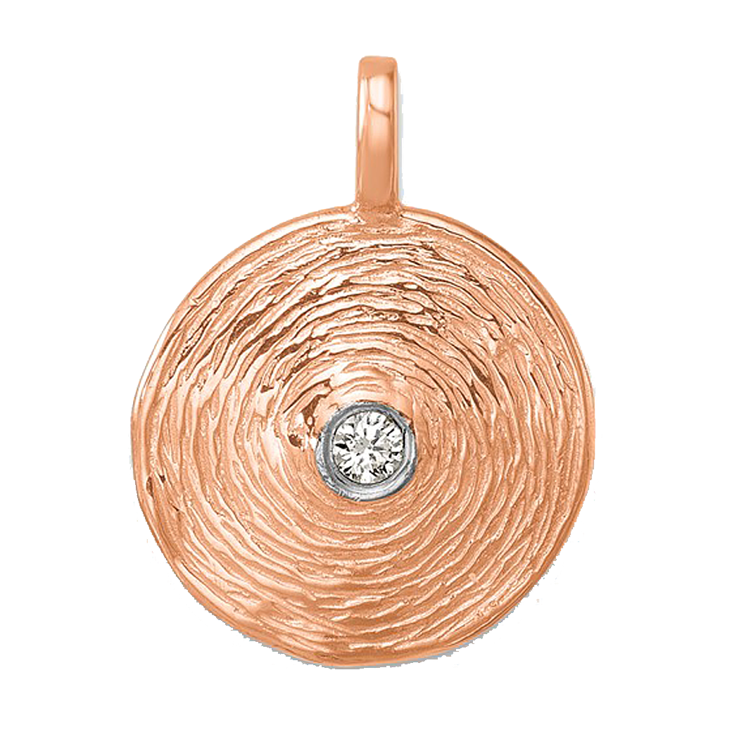 14K Rose Gold Diamond Textured Disc Pendant