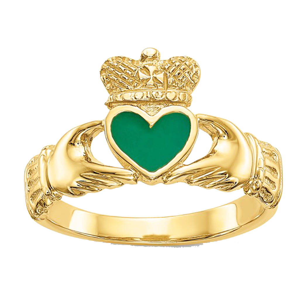 14K Gold Claddagh Ring with Enamel Inlay
